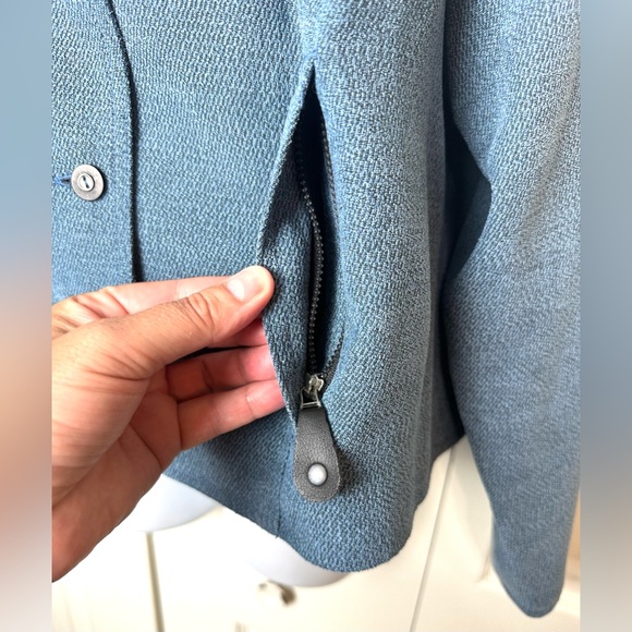 JAMIE SADOCK Golf Blue Jacket Coat Textured Knit Black Buttons Zippered Pockets - Picture 3 of 9